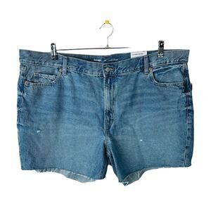 New Old Navy Womans Sz 22 Shorts High Rise Slouchy Straight Denim Blue Raw Hem